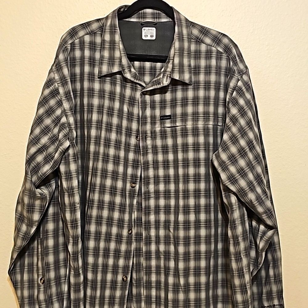 Columbia omi shadeShirt Mens L Grey Check Plaid Cotton Long Sleeve XXL